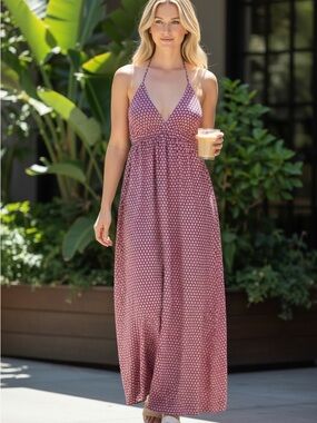 Banana Republic Women's Pink Halter Maxi Dress with Geo Print Size 0